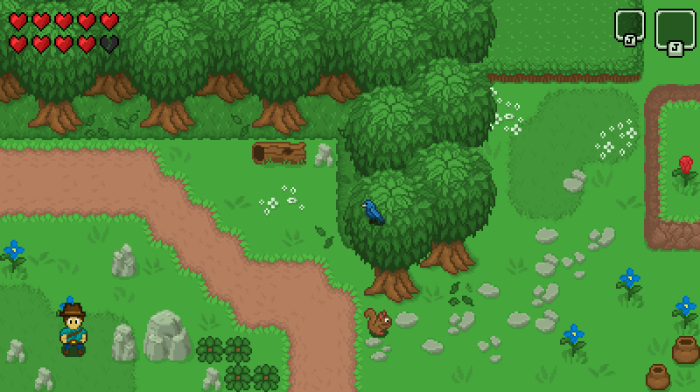 Forested-ish area with a bird and squirrel